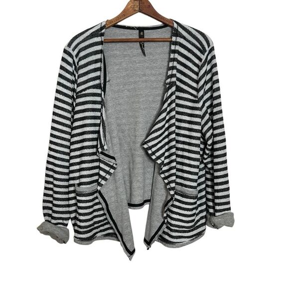 Jessica Simpson Striped Open Front Draped Knit Cardigan Gray Black Size 2X Plus - Picture 1 of 8
